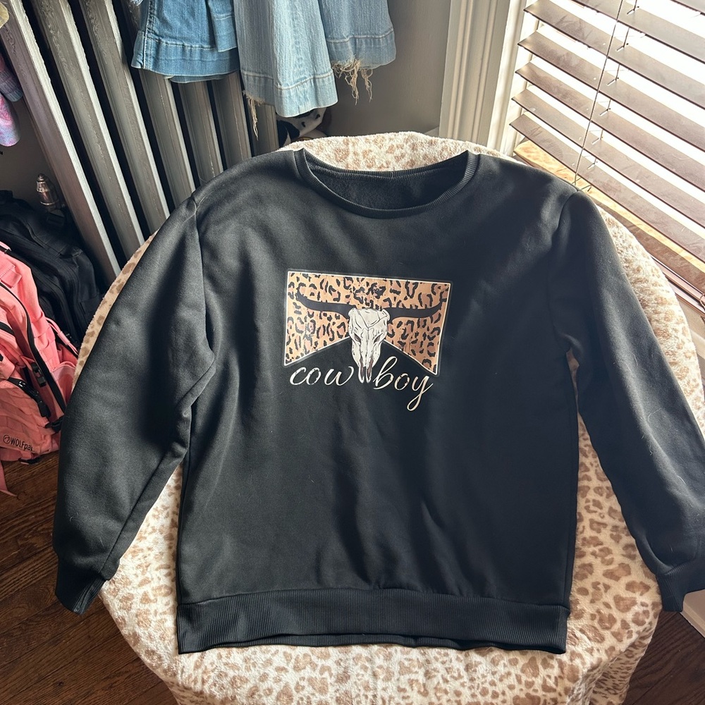 Black and Leopard Cowboy Crewneck